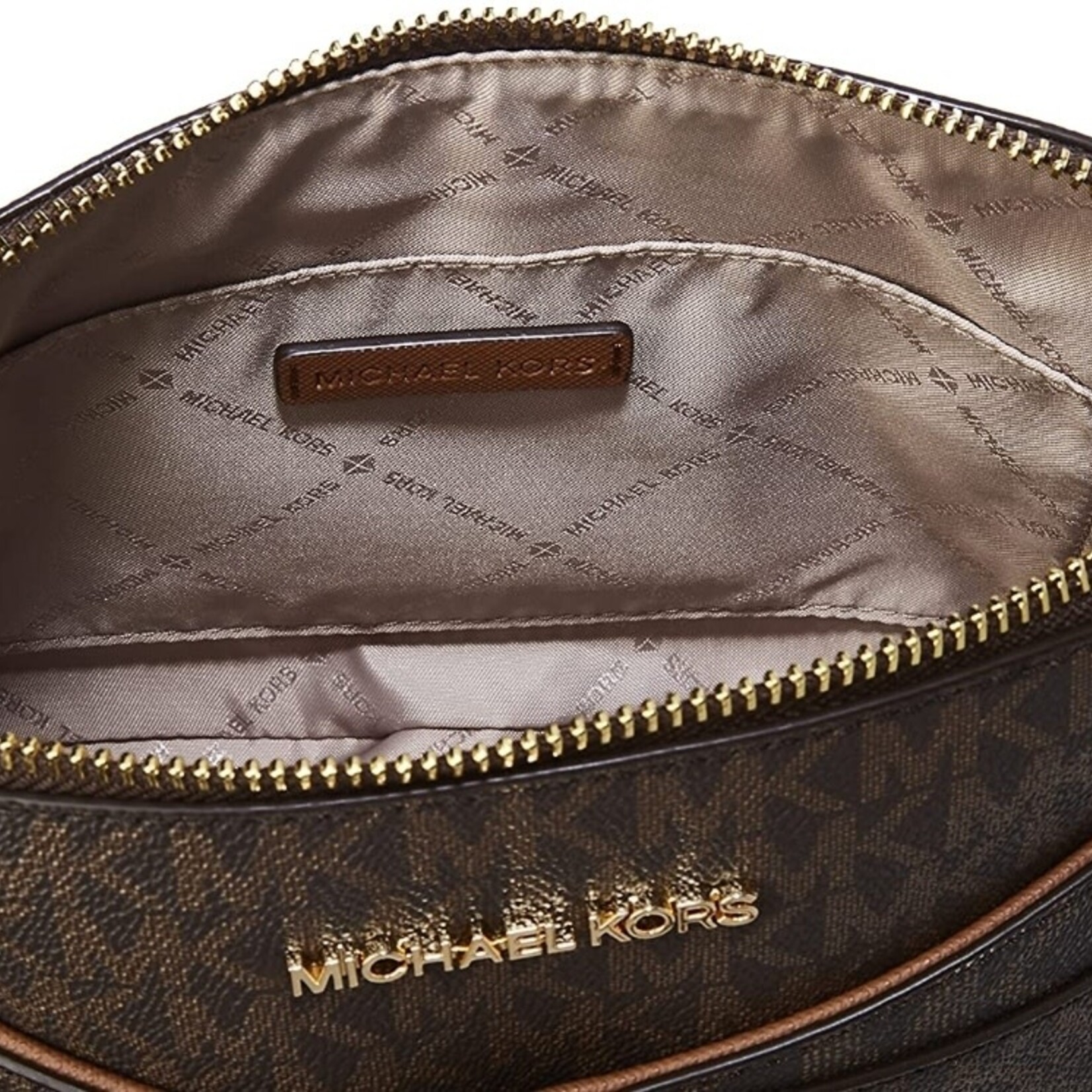 QQ |  (Authentic) MICHAEL KORS|   Jet Set Travel Medium Logo Dome Crossbody Bag - Color: BROWN