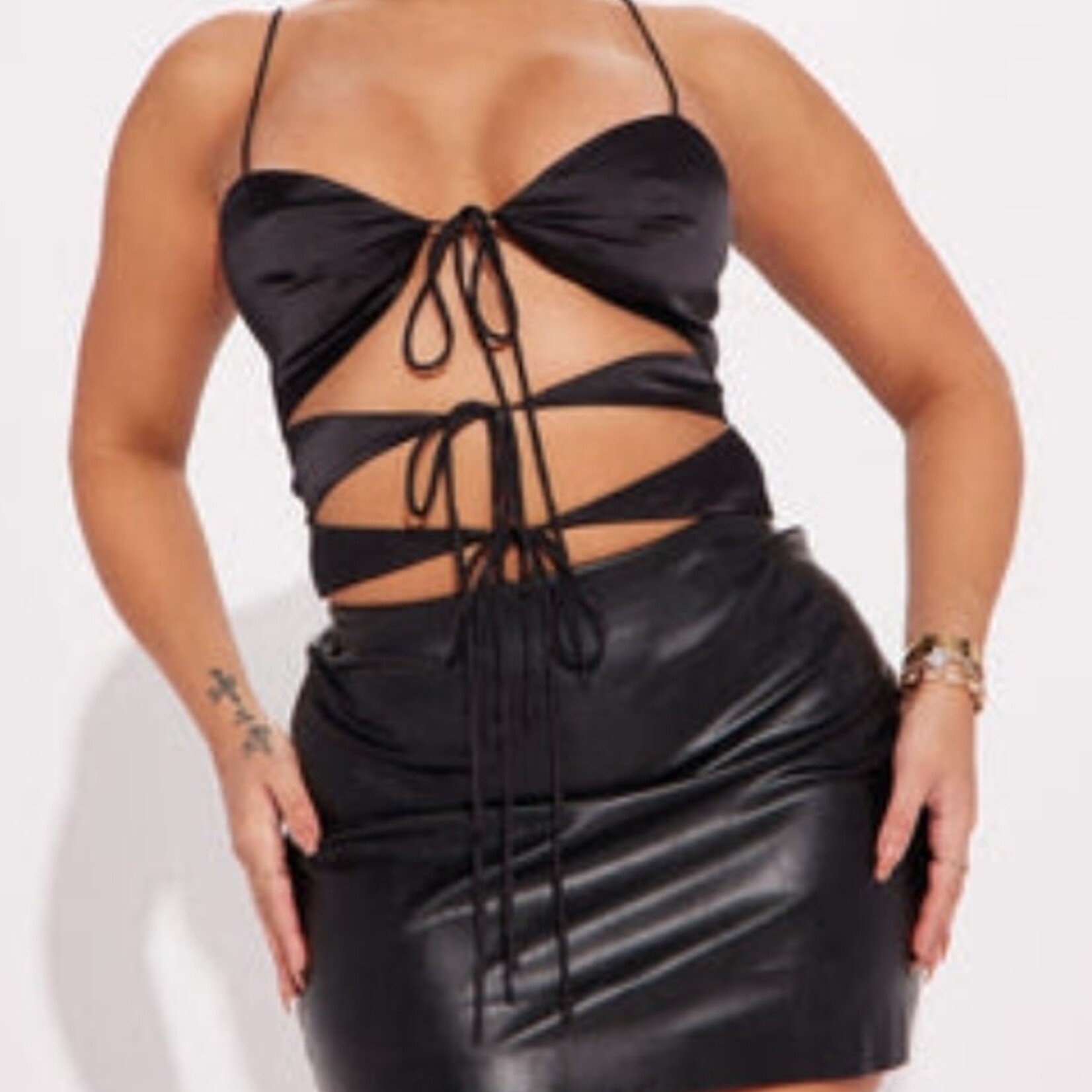 0721 || FFN - Sassy AF Satin Top - Black Size: S