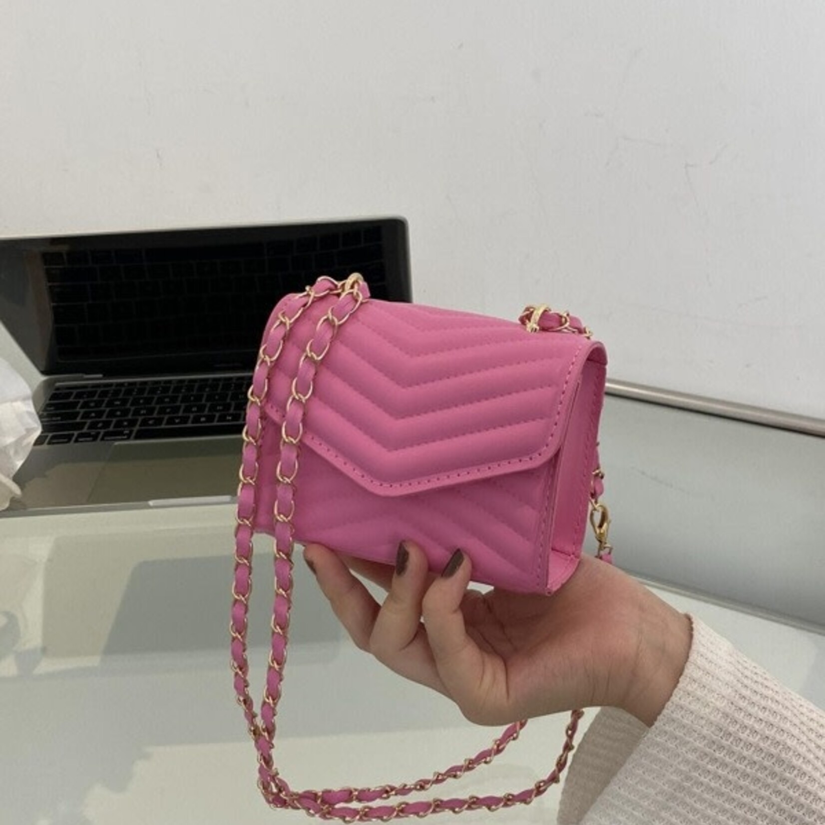 QQ || RUFANI - Mini Chevron Chain Flap Square Bag -
