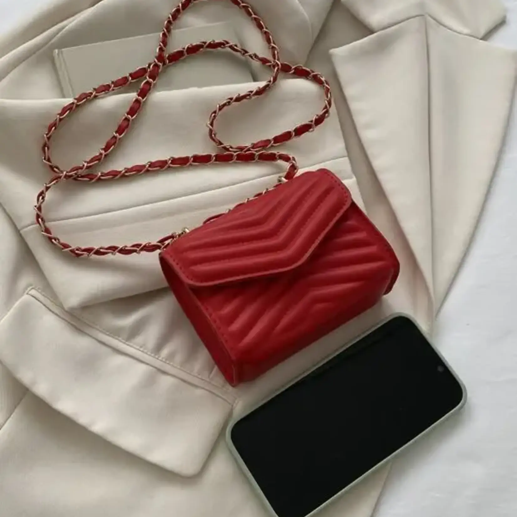 QQ || RUFANI - Mini Chevron Chain Flap Square Bag -