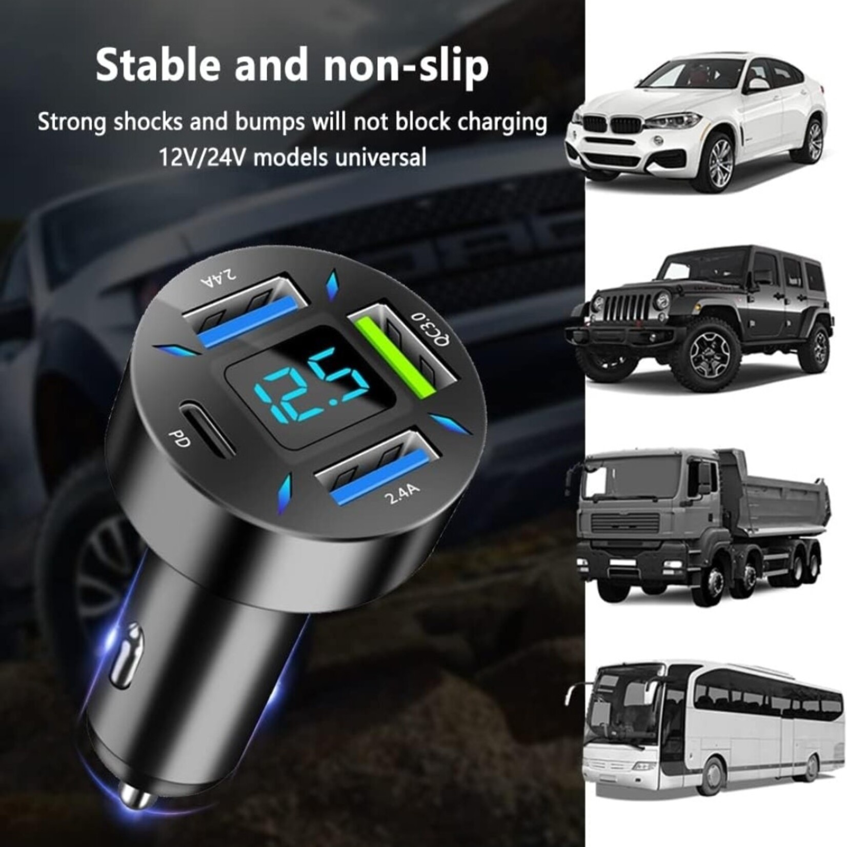 DSE | FASTFCAR | Car Charger _66W Super Fast Charging with USB (Voltmeter&LED Lights)