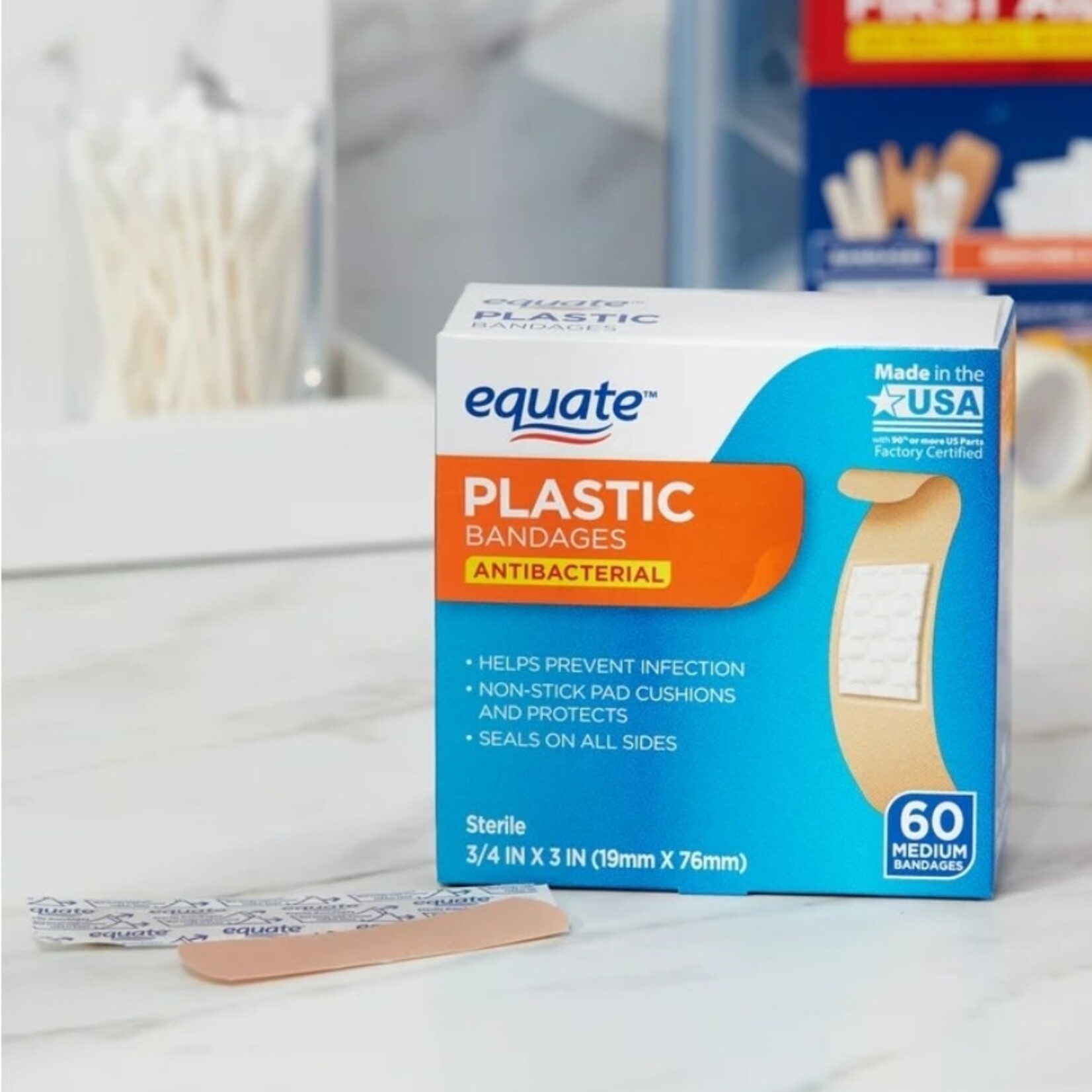 DSE | Equate Antibacterial Medium Plastic Bandages - 60ct