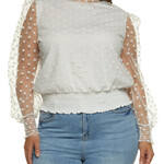 0117 | RB |"Plus Size Mesh Velvet Burnout Polka Dot Blouse Size: 2X Color: white"