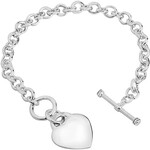 0117 | Savlano 14K Gold Plated Toggle Heart Charm Bracelet -7.5” - Silver