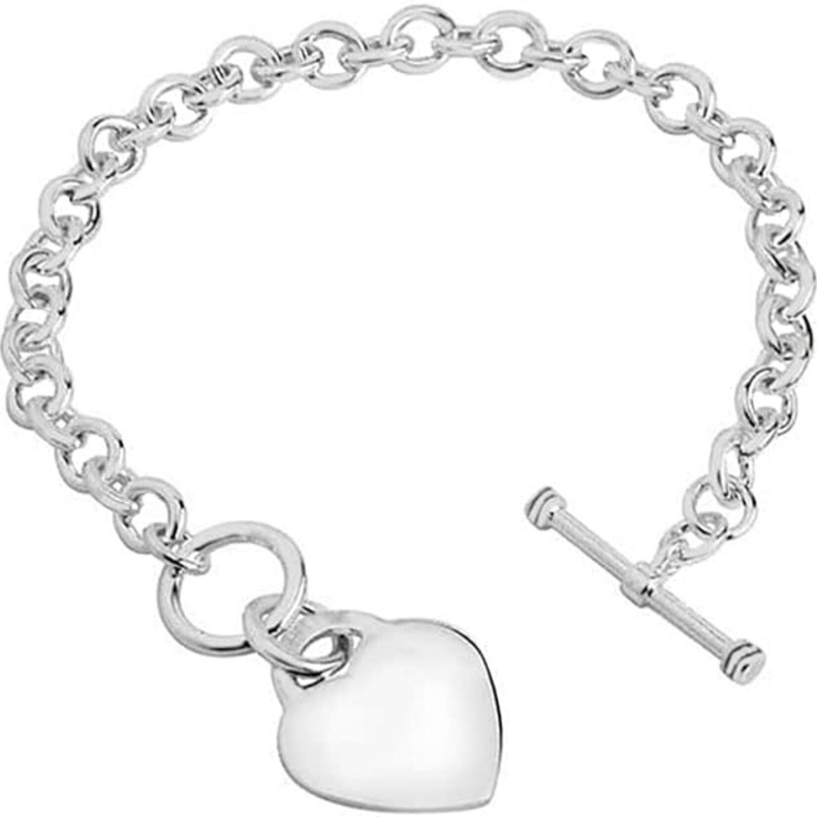 0117 | Savlano 14K Gold Plated Toggle Heart Charm Bracelet -7.5” - Silver