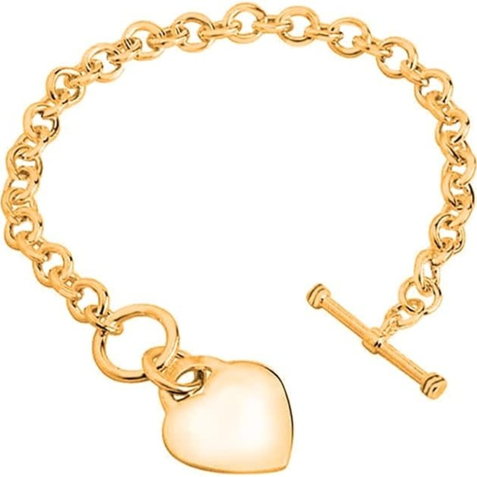 0117| Savlano 14K Gold Plated Toggle Heart Charm Bracelet -7.5” inch GOLD