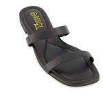 0117|RB| "Faux Leather Double Band Flat Sandals Size: 10 Color: black"