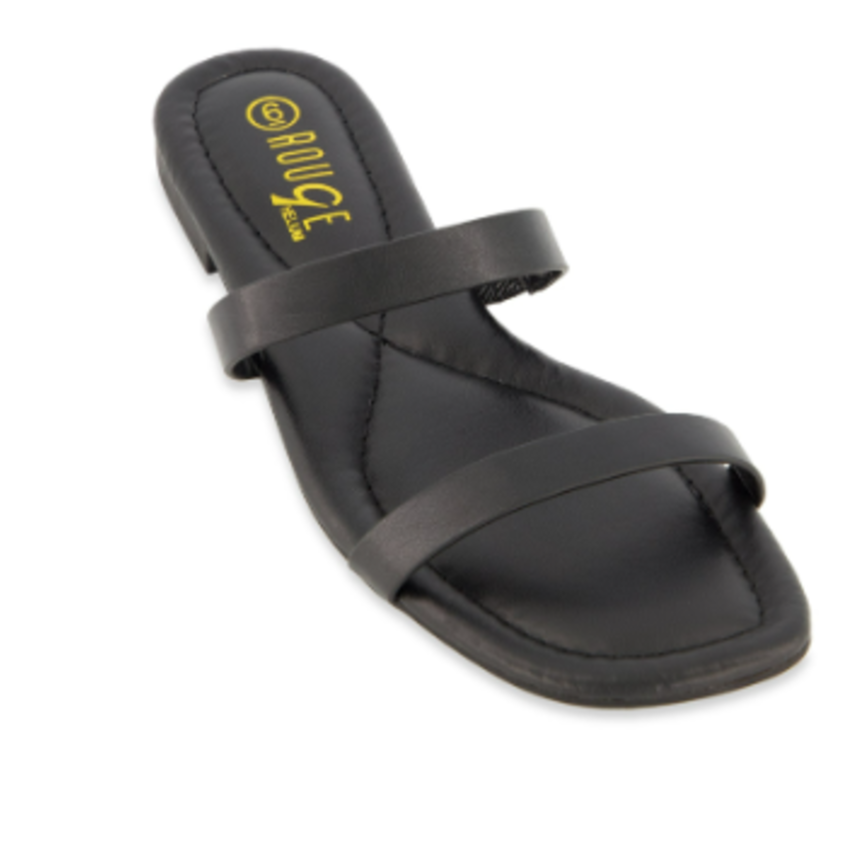 0117 |RB| "Faux Leather Double Band Flat Sandals Size: 11 Color: black"