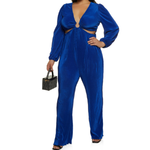 0117 | "Plus Size Plisse Cut Out Plunge Jumpsuit Size: 2X Color: blue"
