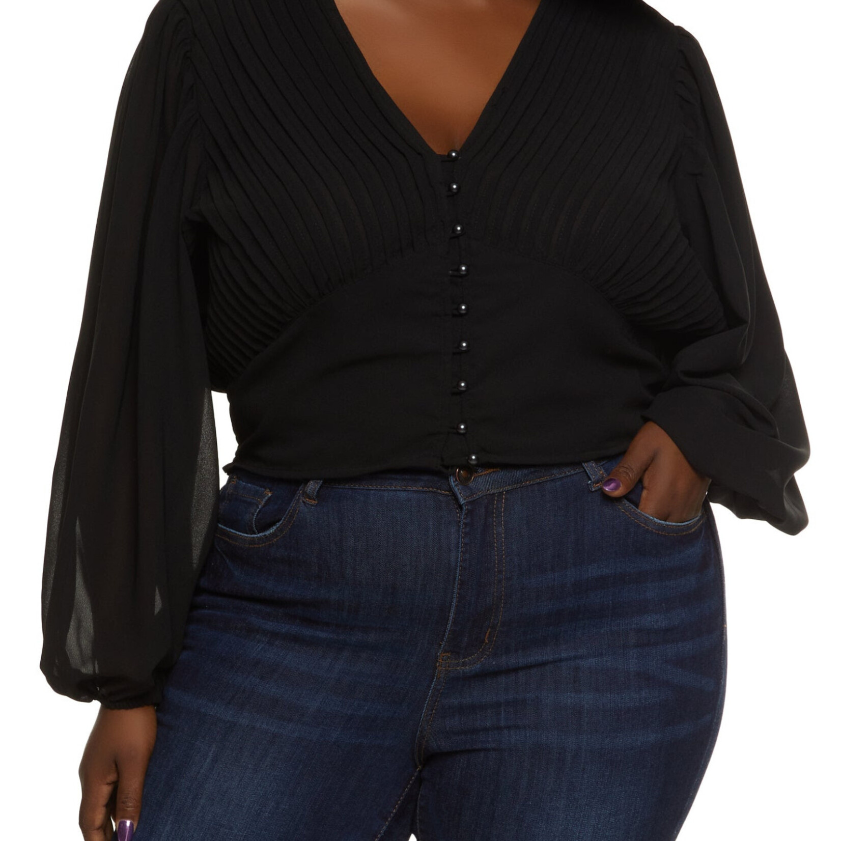 0117 | RB | "Plus Size Pleated Button Front Blouse Size: 3X Color: black"