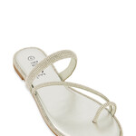 0309 | RB | "Rhinestone Trim Toe Loop Slide Sandals - Color: silver"