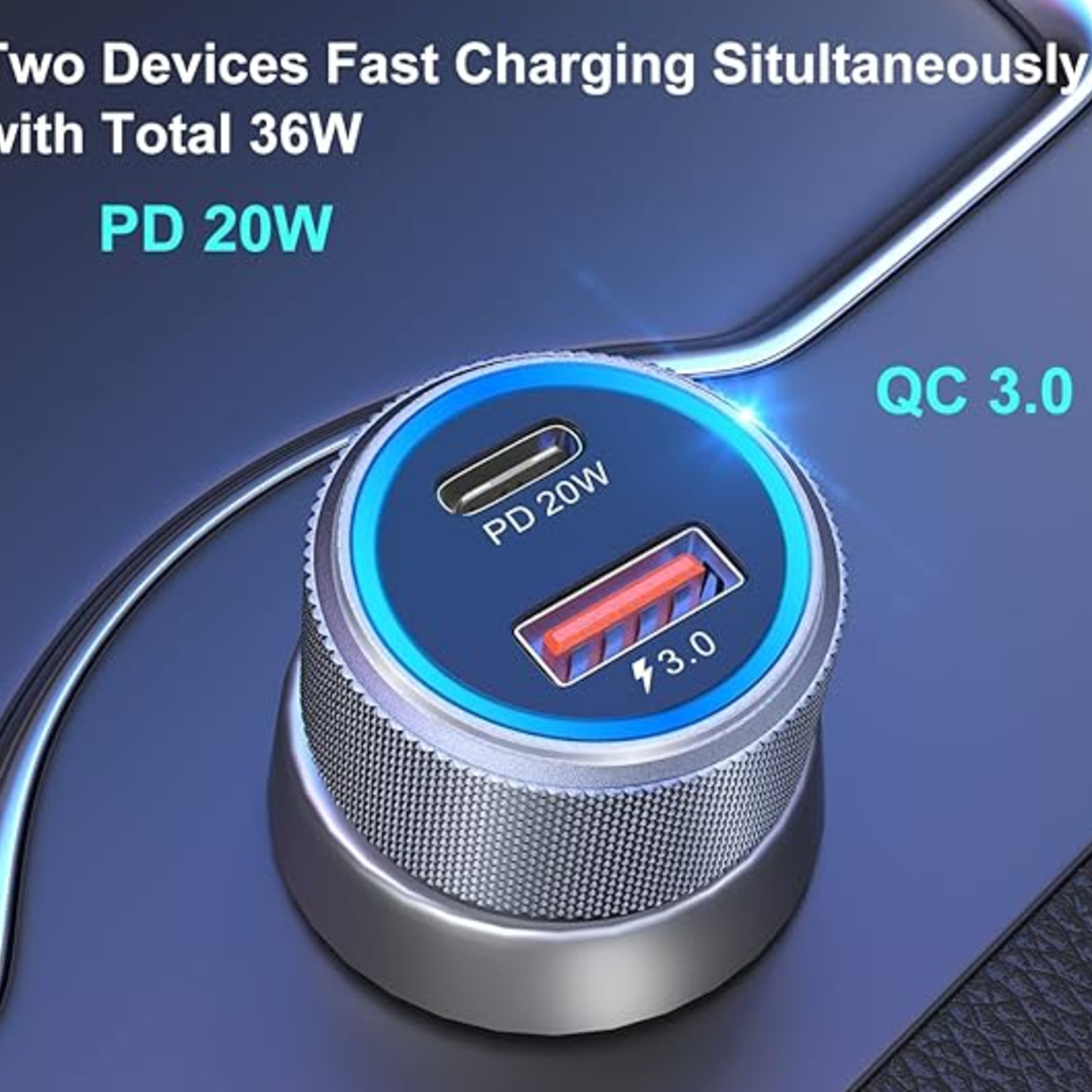 1028 _DSE | BANGFUN | C-TYPE 36W Dual USB Car Charger Adapter Fast Charge - 3.0 Cigarette Lighter