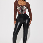 0401 | FFN | "Grab The Check PU Leather Pants - Black Size: 2X"