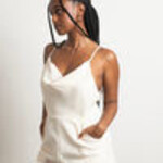 0605 TBB | Don't Call Me Slinky Cowl Neck Backless Romper L / Cream