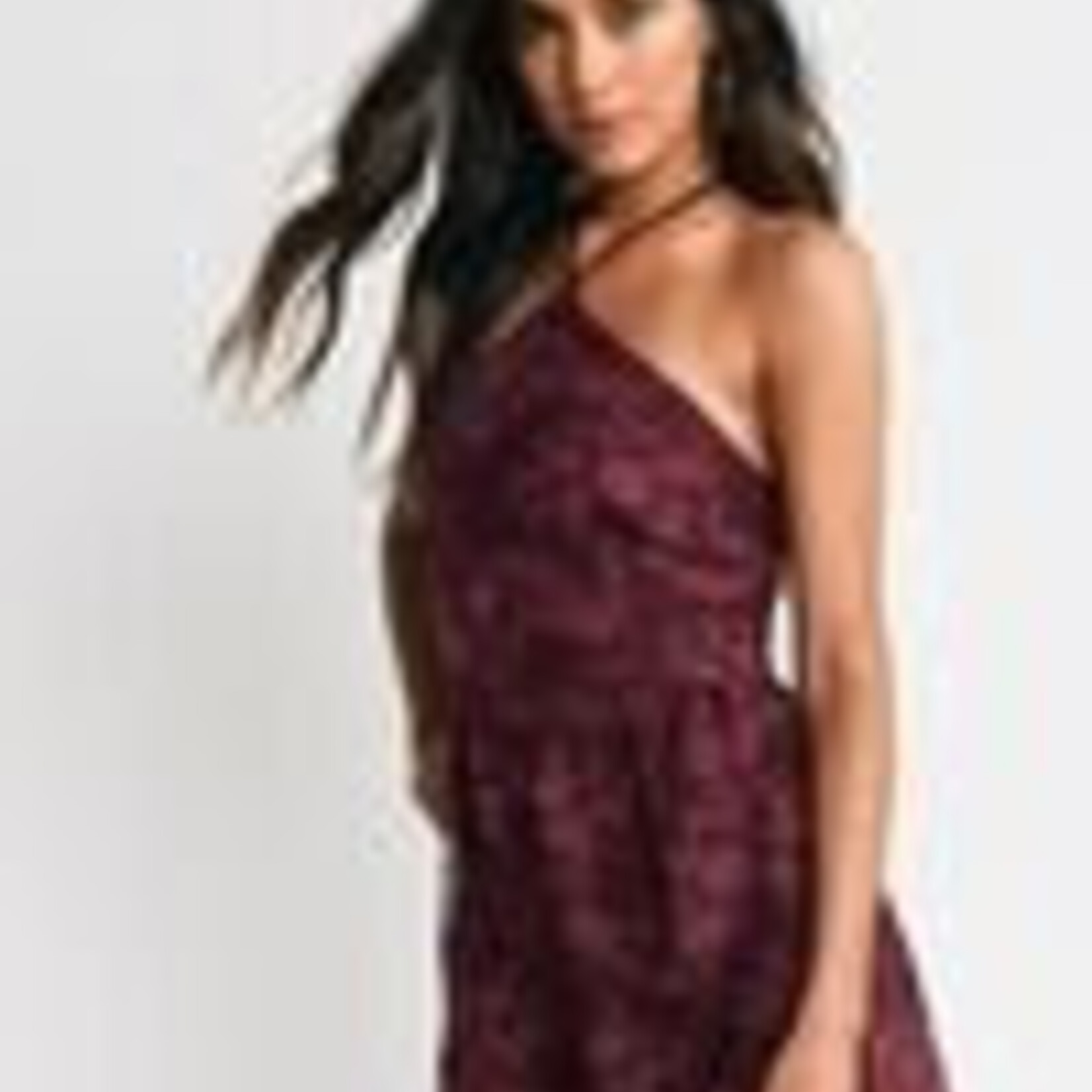 0605 TBB | Two-Faced Lace Halter Romper M / Wine