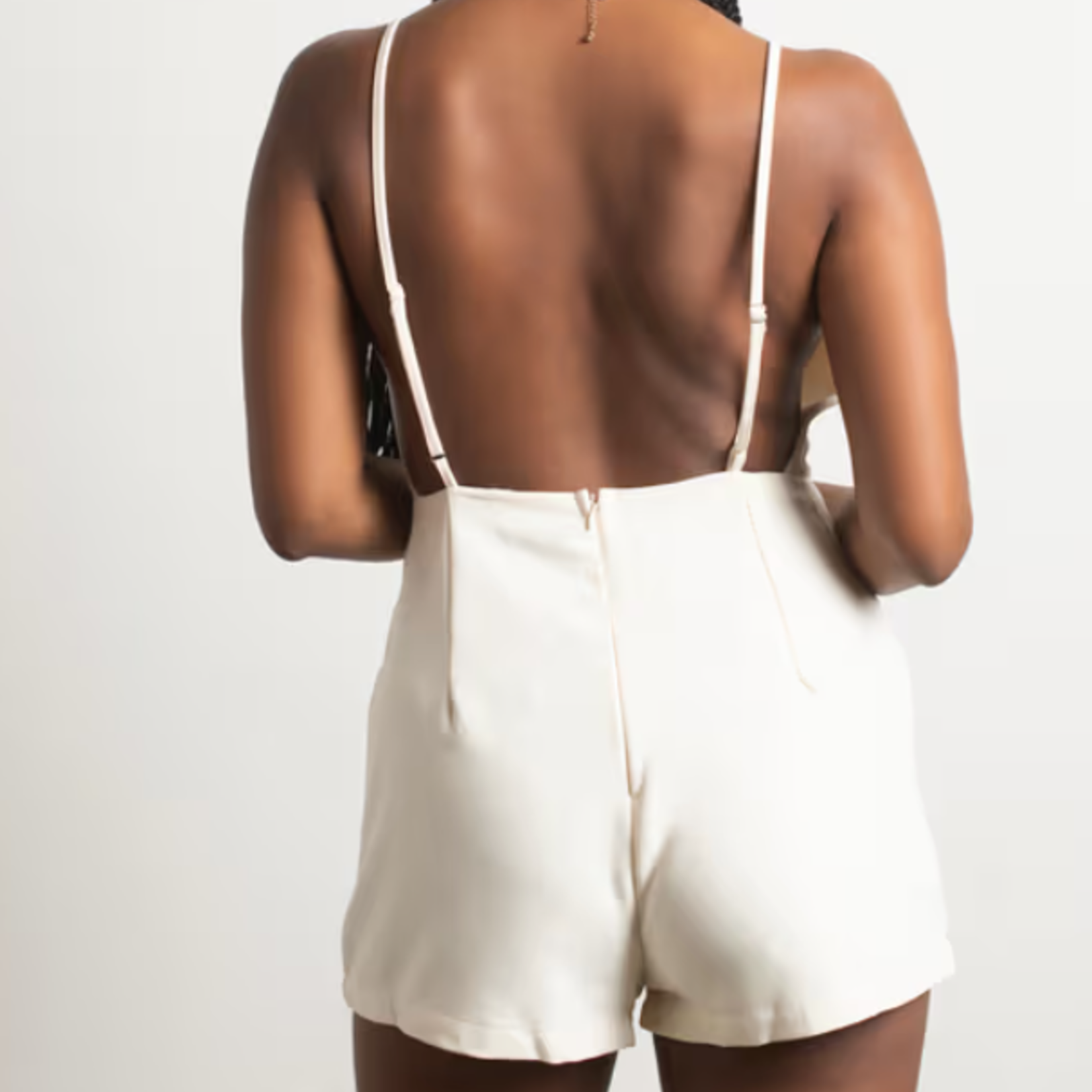 0605 TBB | Don't Call Me Slinky Cowl Neck Backless Romper L / Cream