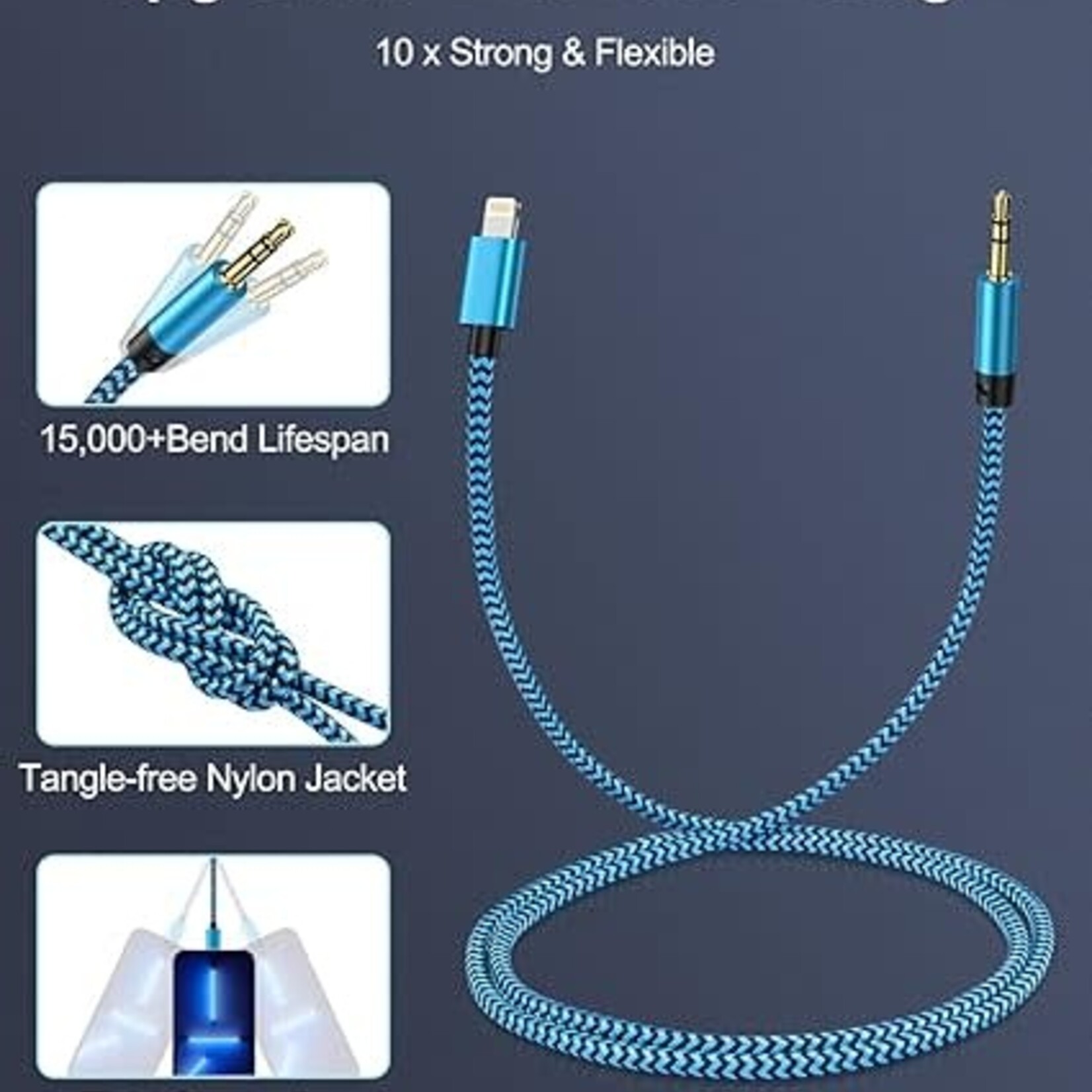 0601 | DSE | 3ft Braided Auxiliary Cord for iPhone- (MIX COLORS)