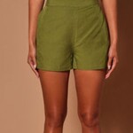 1028 | Carmella Linen High Rise Short - Olive Size: S