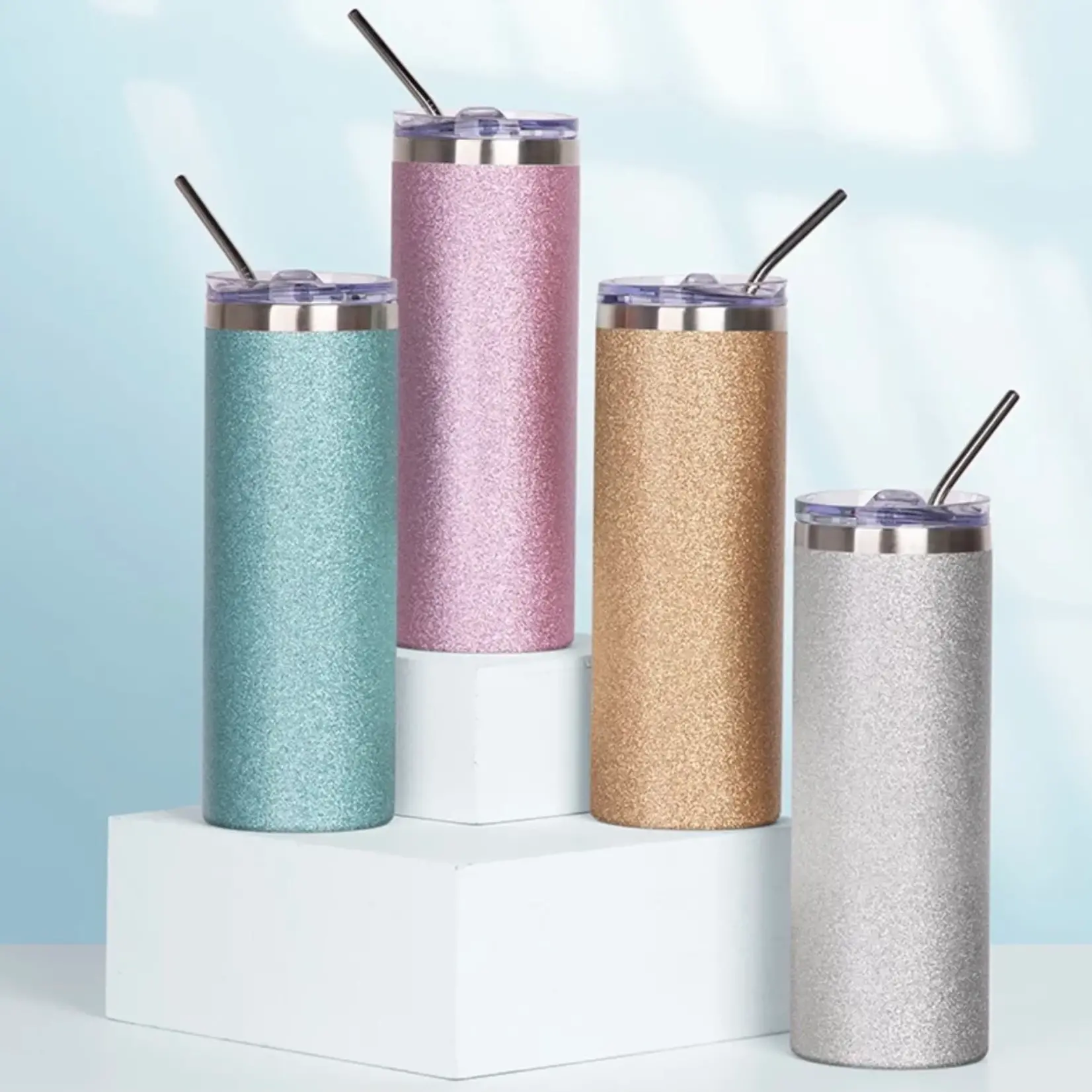 1028 | TOOTSIE - Skinny Stainless Steel Tumbler -  Glitter Gray / Silver