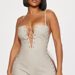 1028 | Cream Of The Top Faux Leather Romper - Cream Size: S