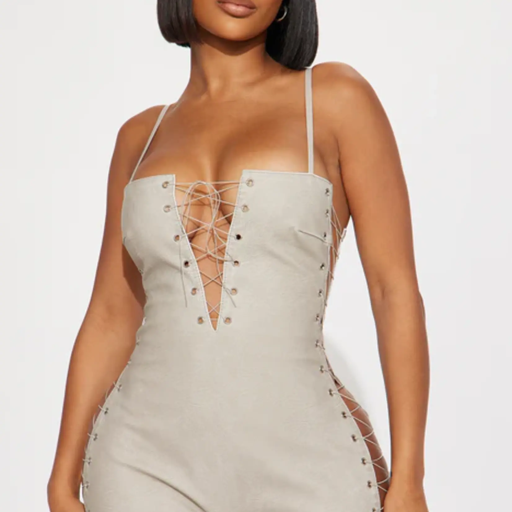 1028 | Cream Of The Top Faux Leather Romper - Cream Size: S