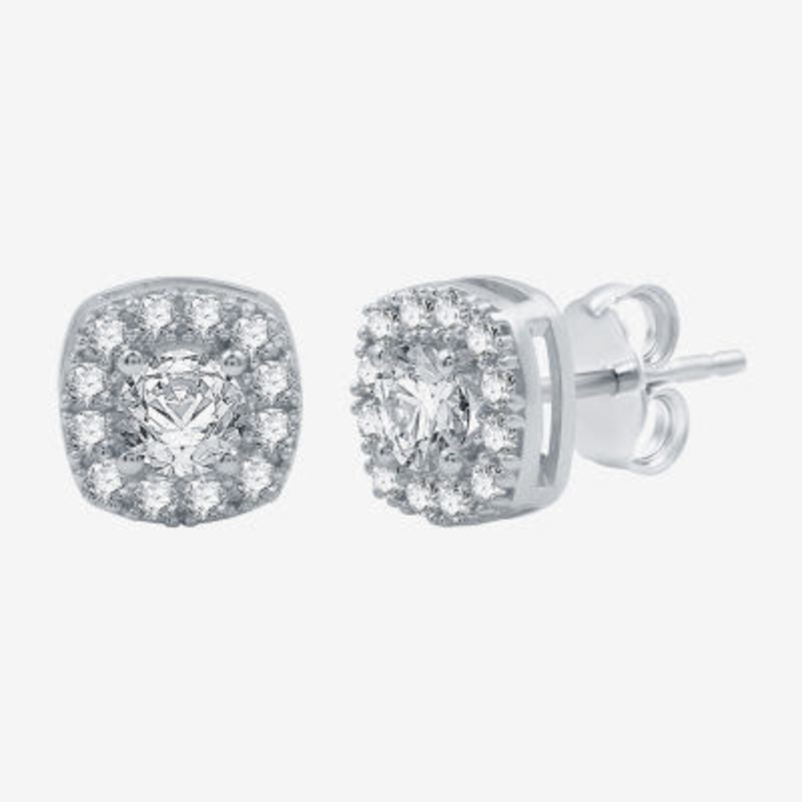 1225 | JPP | White Sapphire Sterling Silver 8.5mm - (square) Cushion Stud Earrings