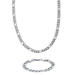 1225 | "KHL | LYNX Stainless Steel 9MM Figaro Chain Men's Bracelet and Necklace Set Color: Stainless, Size: 22"""