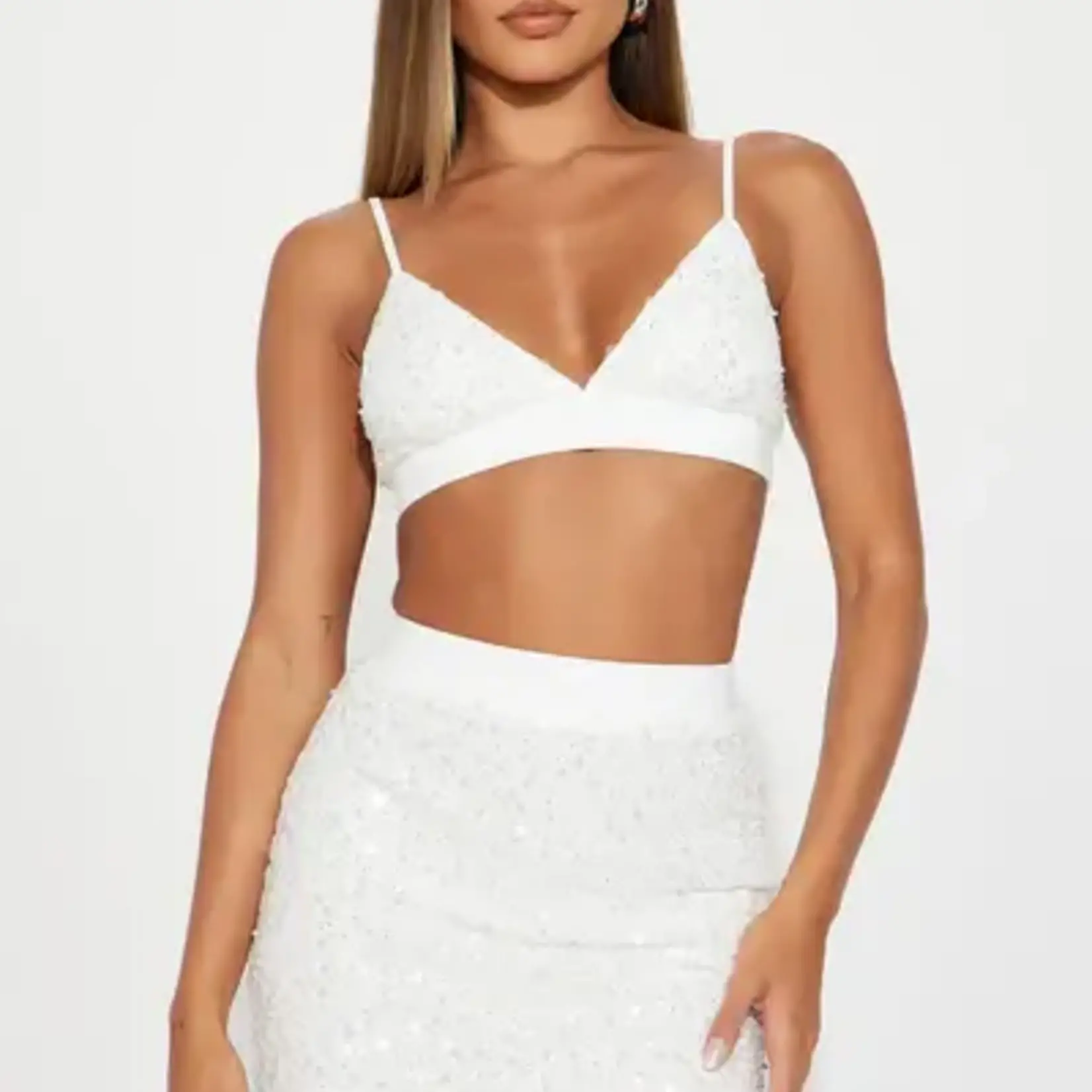 1028 | FFN | Leah Sequin Skirt Set - White Size: S