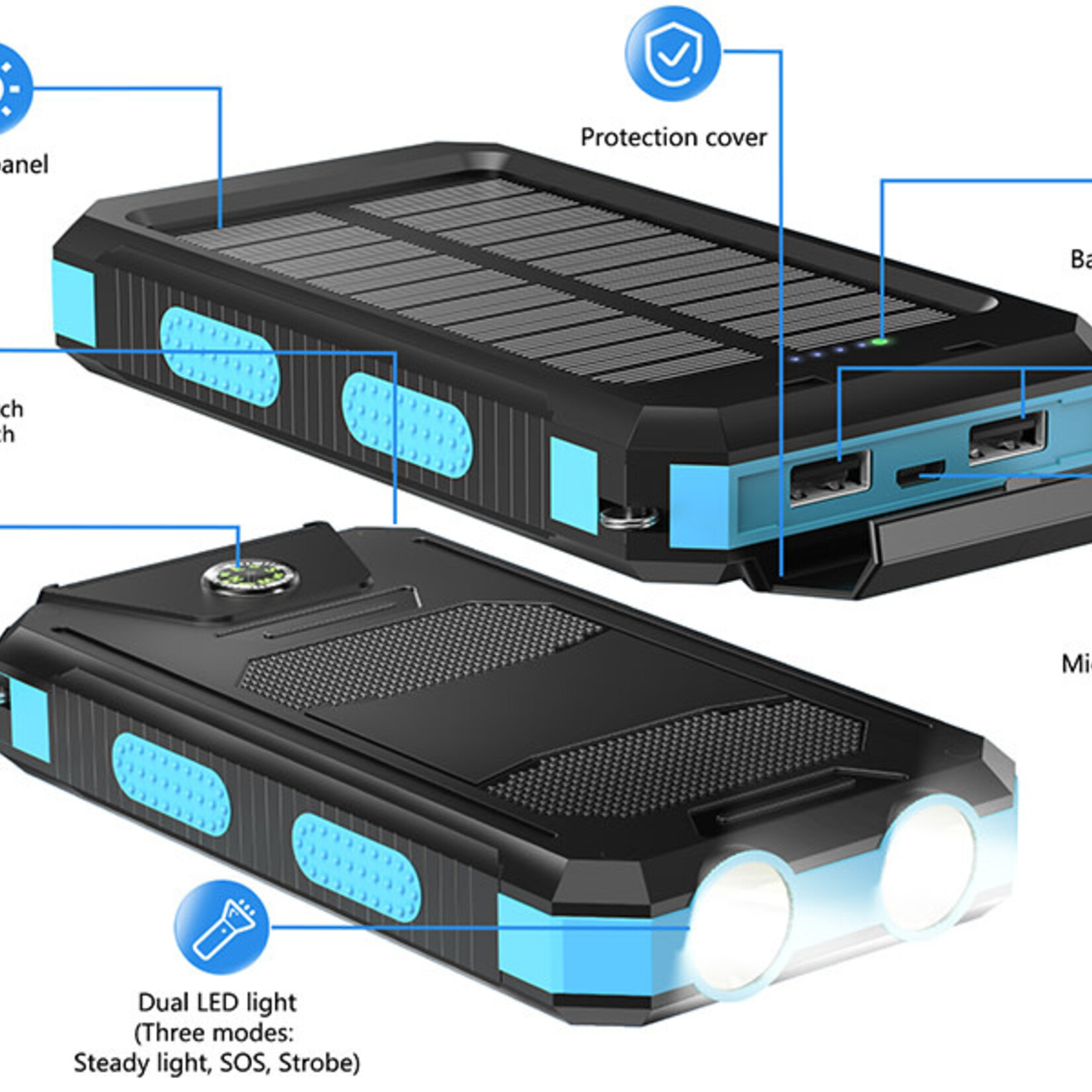 1225 | DSE | jskei | Solar Charger Power Bank - 36800mAh Type-C (Blue)