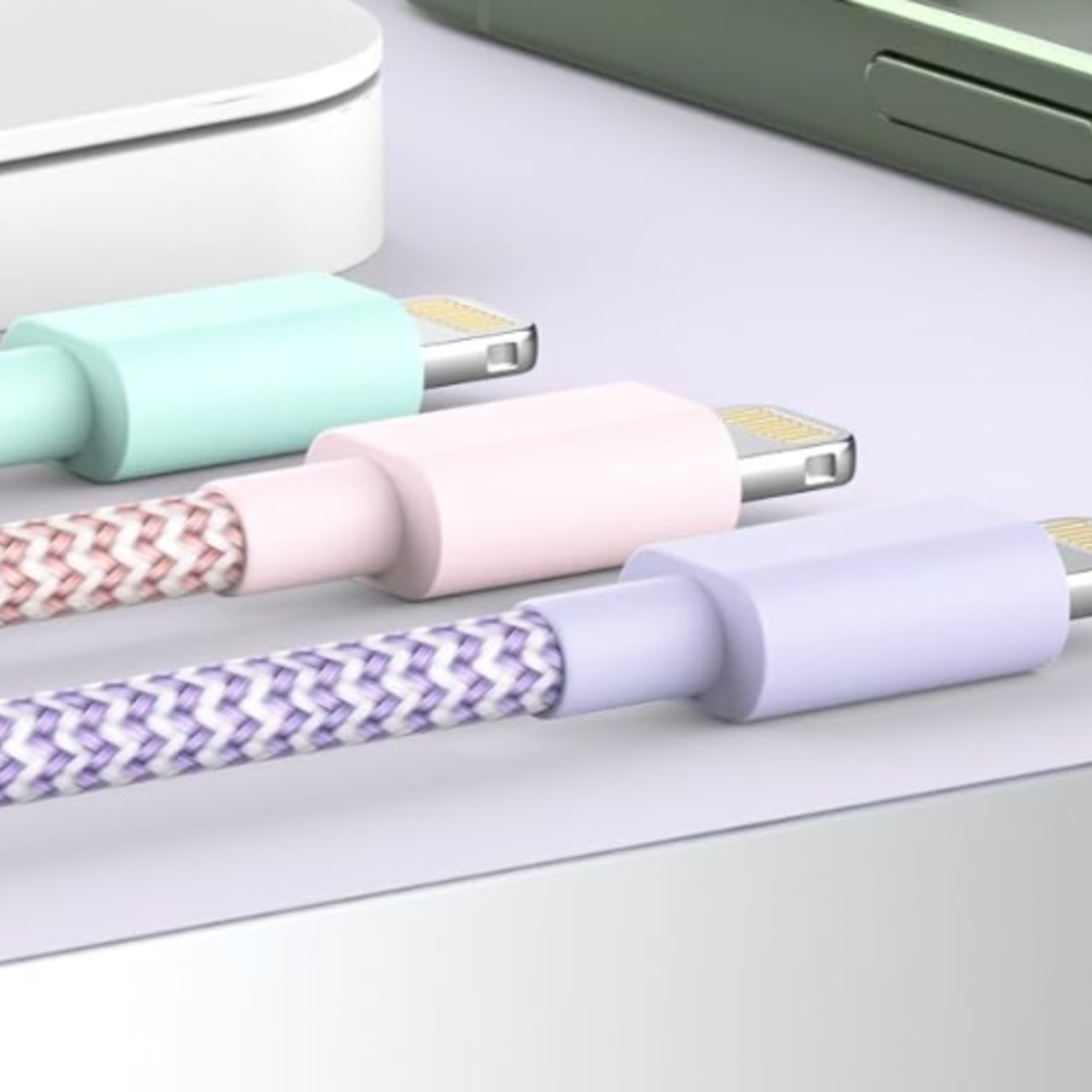 1225 |ZHULIANG | iPHONE Nylon CHARGER CABLE - (iPhone - USB)  PASTEL COLOR