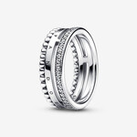 0117 | PANDORA | Authentic| (925 Sterling Silver) - Pandora Signature Logo Pavé & Beads Ring Size: 7