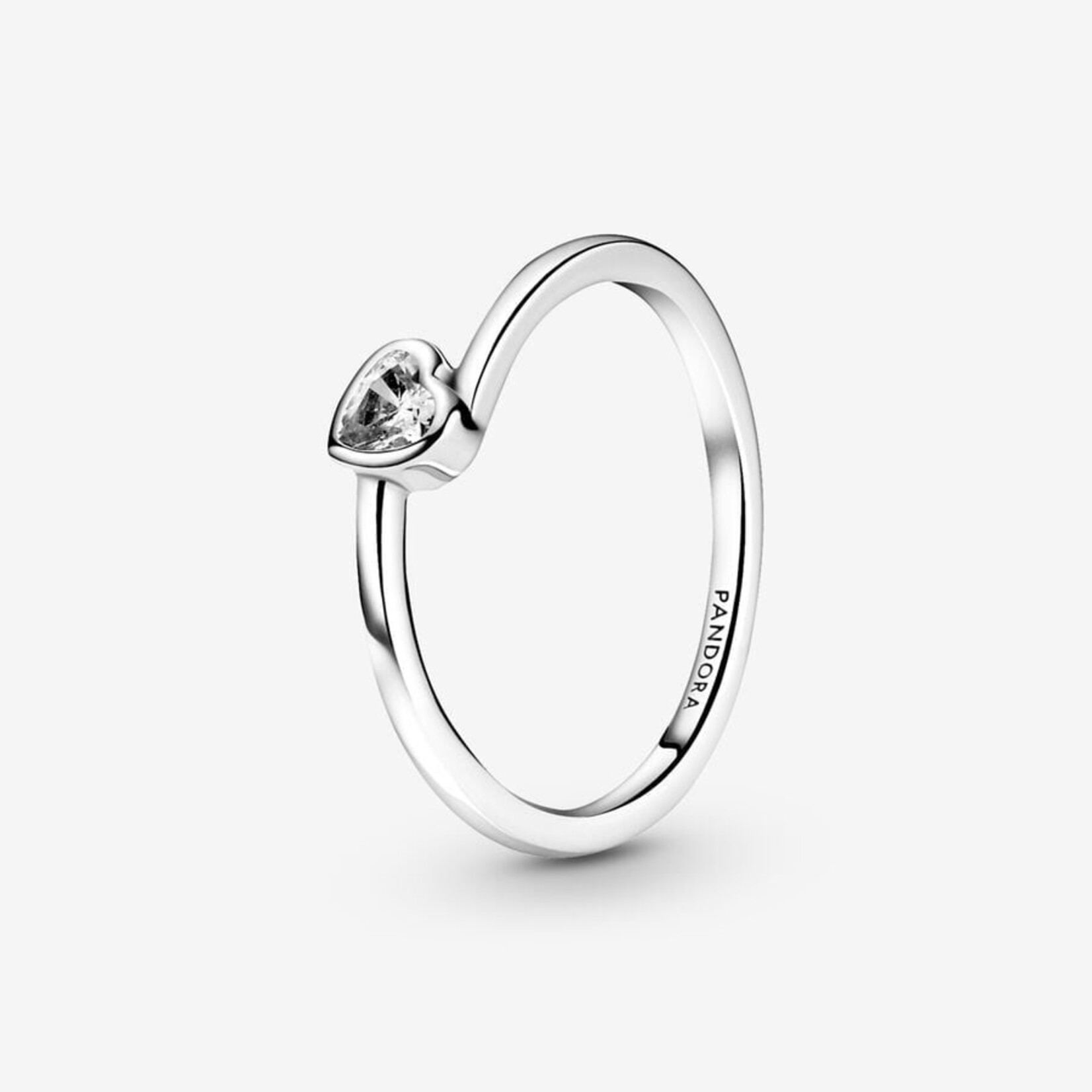 0117 | PANDORA | Authentic| (925 Sterling Silver) - Clear Tilted Heart Solitaire Ring Size: 8.5