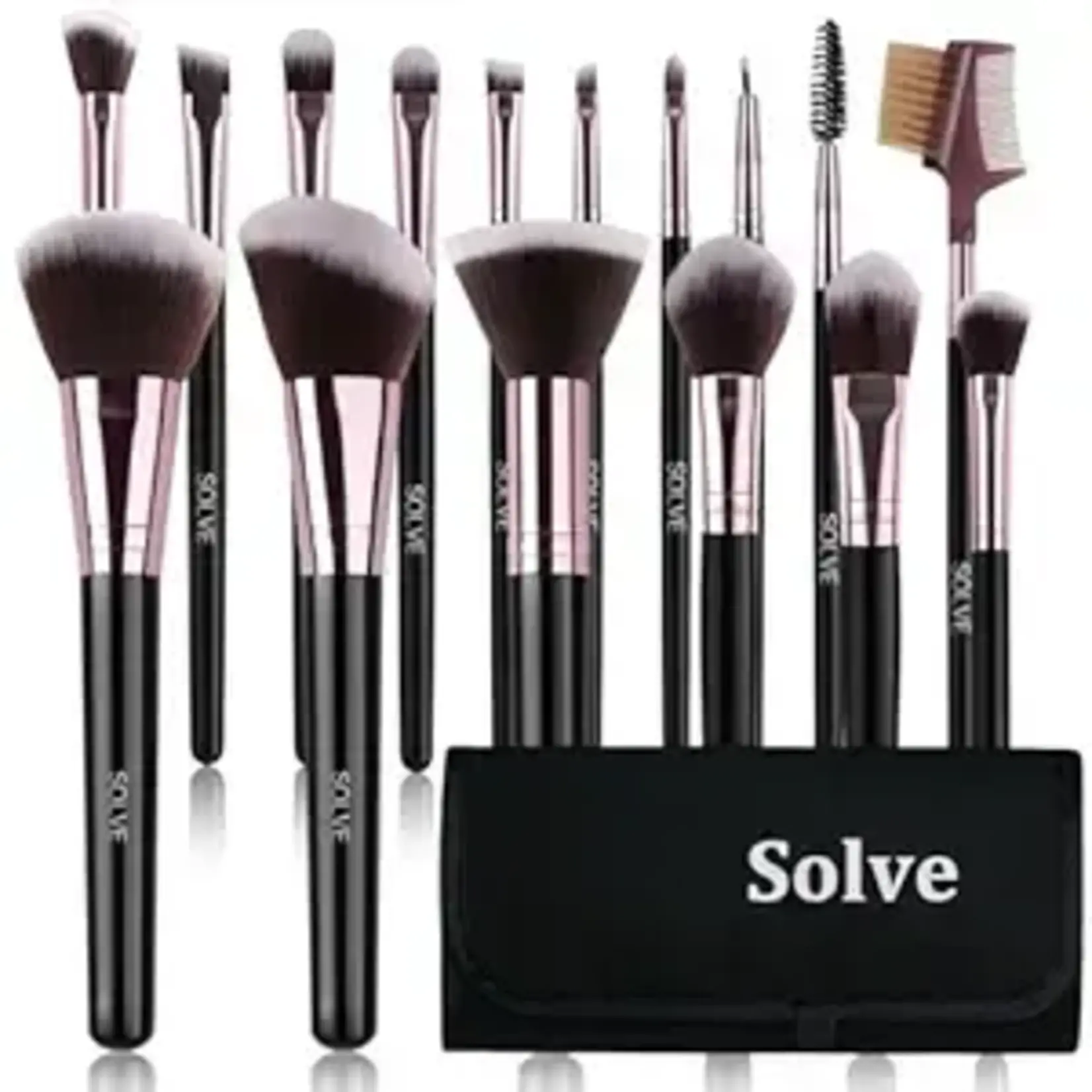 0117 |AZ | SOLVE Makeup Brushes Set - 16Pcs with Black Case（Black&Pink）