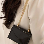 0117   | EIN | YIKA | Mini Shiny  PU Leather Small Square Crossbody Bag - Black