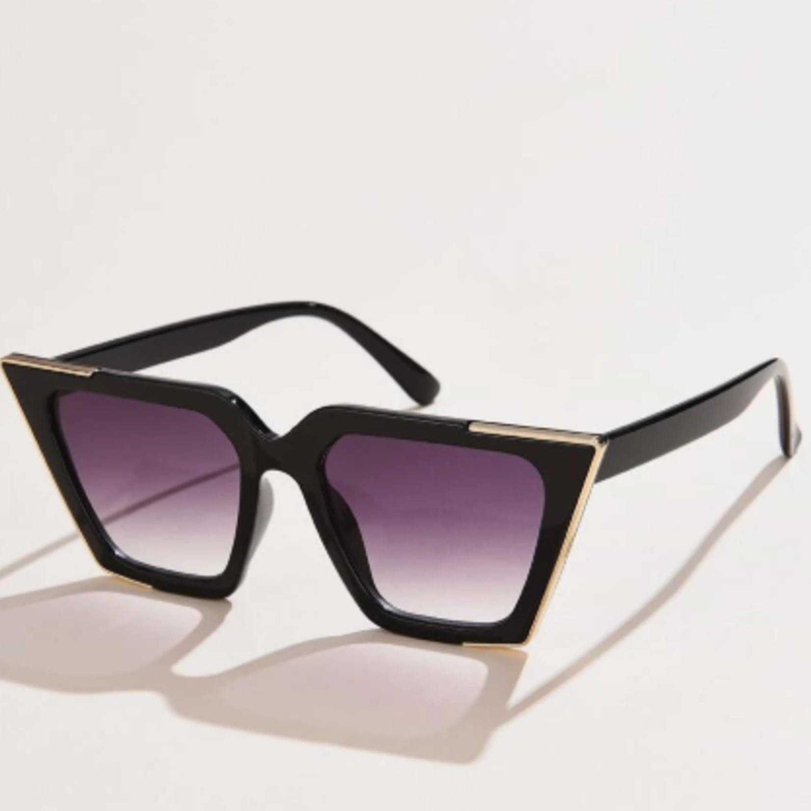 0117 | EIN | WHATISEE | Women Fashion Cat Eye Large Frame Metal Edge Glasses - Black