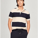 0117 | "TOMMY HILFIGER | Slim Fit Rugby-Stripe Polo - Color:	Beige Heather/navy Size:	XXXL"
