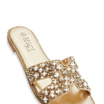 0117 | RB | Studded Rhinestone Cut Out Band Slide Sandals - COLOR: GOLD