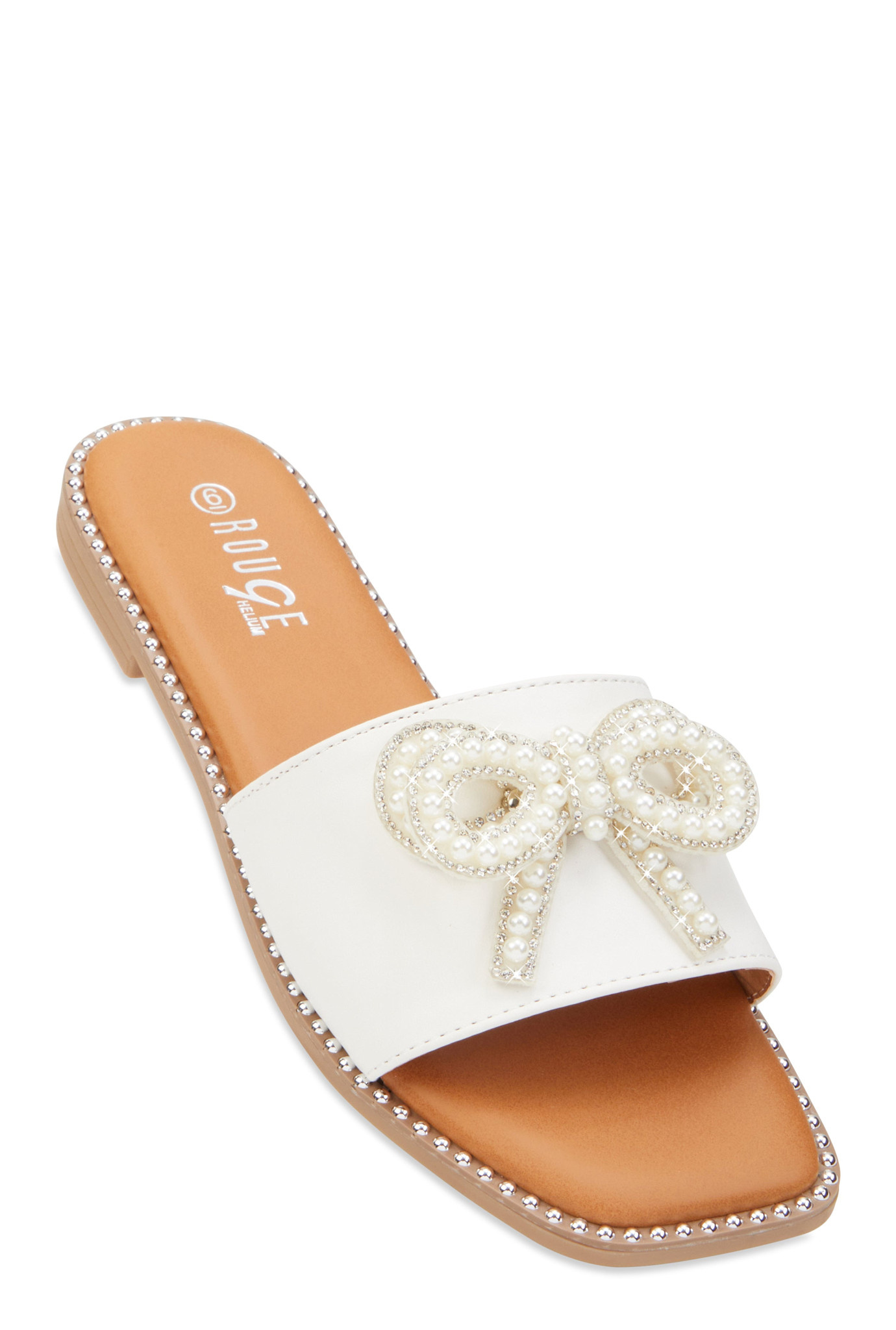 Faux Pearl Decor Single Band Slide Sandals main image 1