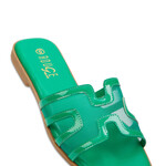 0117 | RB | Mesh Insert Cut Out Band Slide Sandals - COLOR: GREEN PATENT