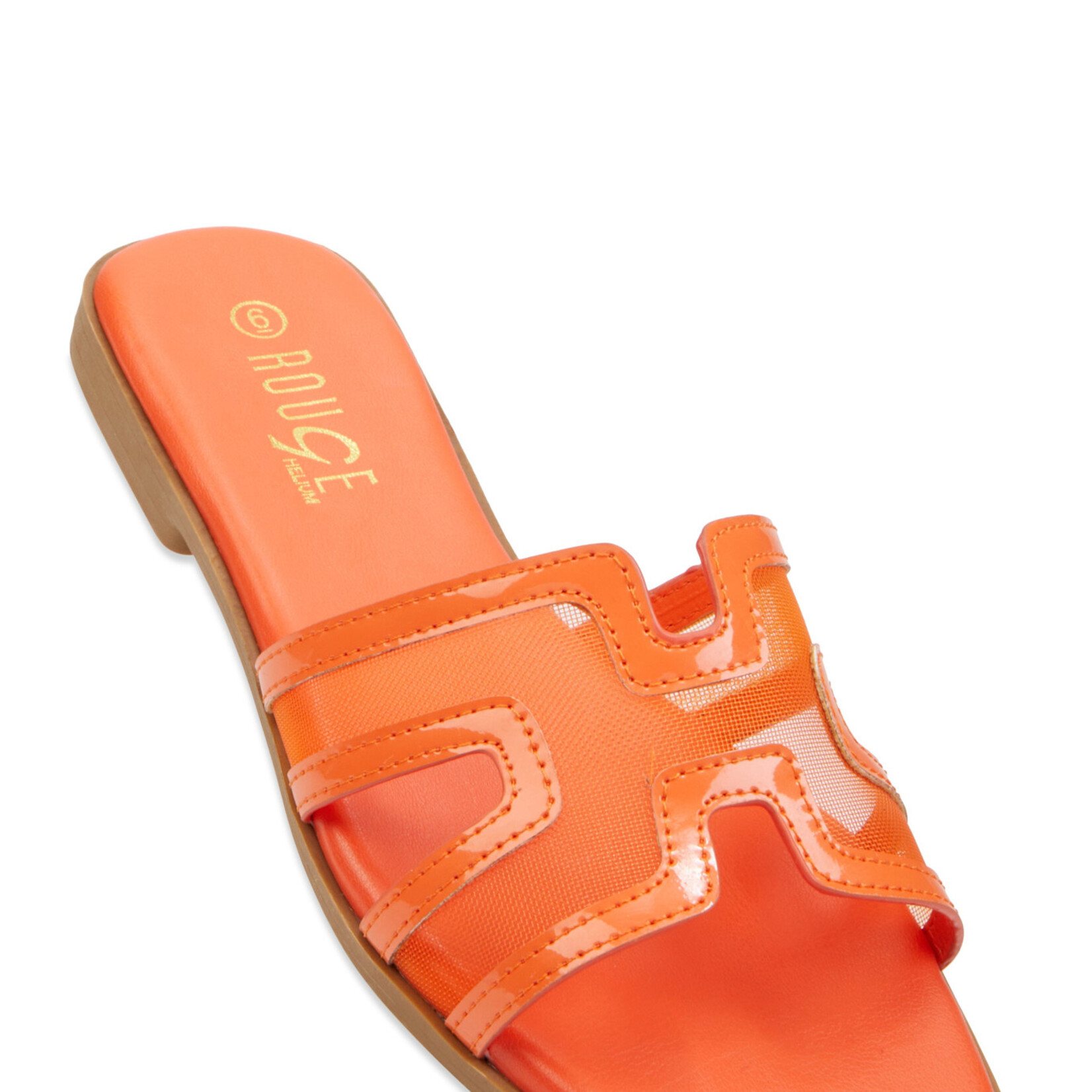 0117  | RB | Mesh Insert Cut Out Band Slide Sandals - COLOR: ORANGE PATENT