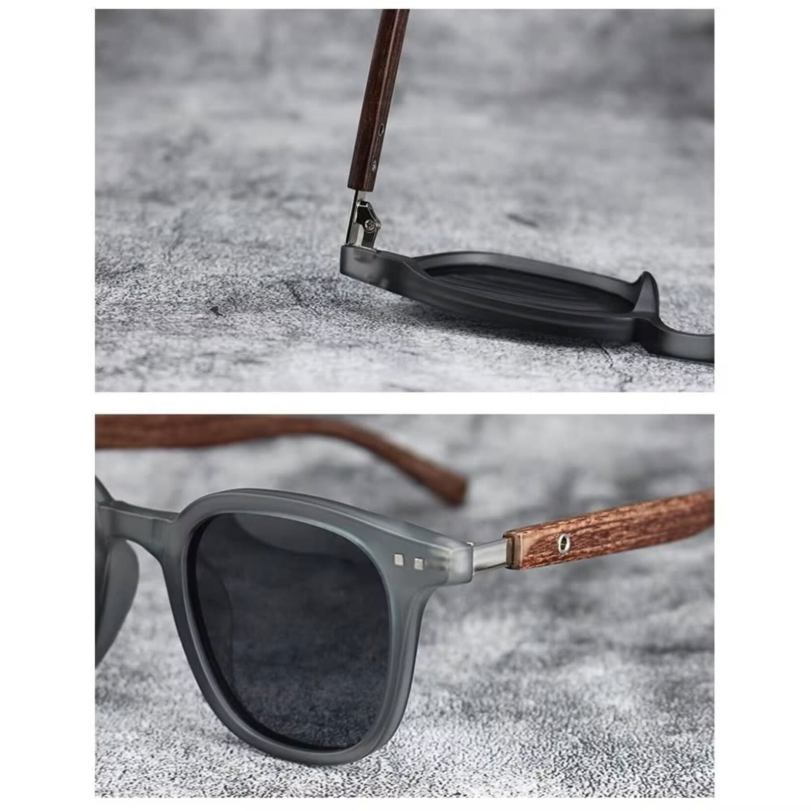 0223  | TERRY'S | AXX | Trendy Retro Wood Grain Sunglasses - Transparent Gray