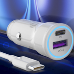 0117 | DSE | CTYDS |  Dual Car Charger  Adapter (USB + C type)  PD QC4.0 - White (WITH CABLE)