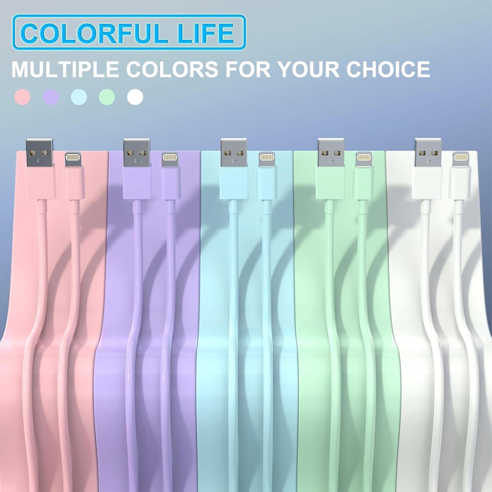 0601  | DSE | iGENJUN | [MFi Certified] (Dual Port USB Block + 6FT Lightning Cable) AJ007 iPhone Charger - PASTEL COLOR