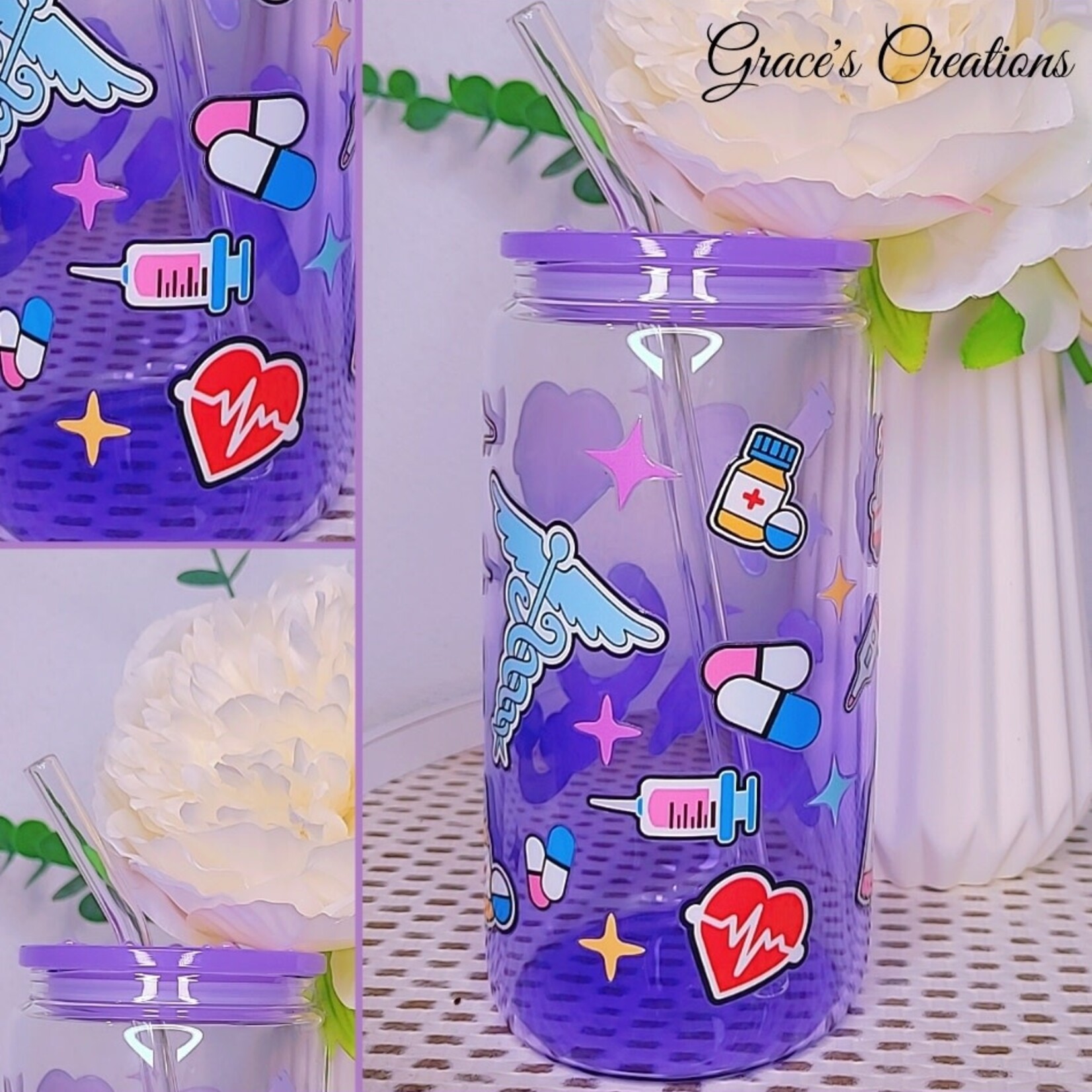 0212 | GRACE'S |  PURPLE GLASS CUP - Nurse / Pearl Top