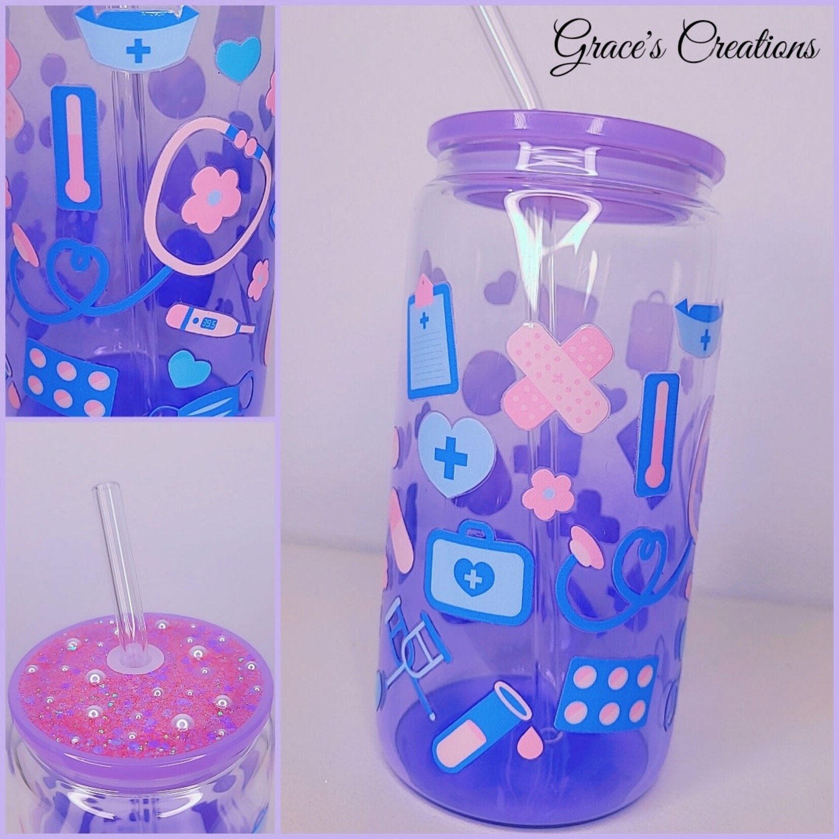 0212 | GRACE'S |  PURPLE GLASS CUP - Nurse / Pearl Top (style2)