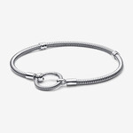 0218  |PANDORA | Authentic| (925 Sterling Silver) - Pandora Moments O Closure Snake Chain Bracelet - Size: 9 in