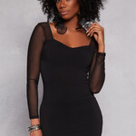0218 | RBO | "Mesh Sleeve Sweetheart Mini Dress - SIZE: S COLOR: BLACK"