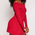 0218 | RBO | "Ribbed Knit Off The Shoulder Dress - SIZE: S COLOR: RED"