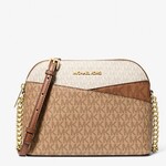 0218  |  (Authentic) MICHAEL KORS|   Jet Set Travel Medium Color-Block Signature Logo Crossbody Bag - Color: CAMEL MLT