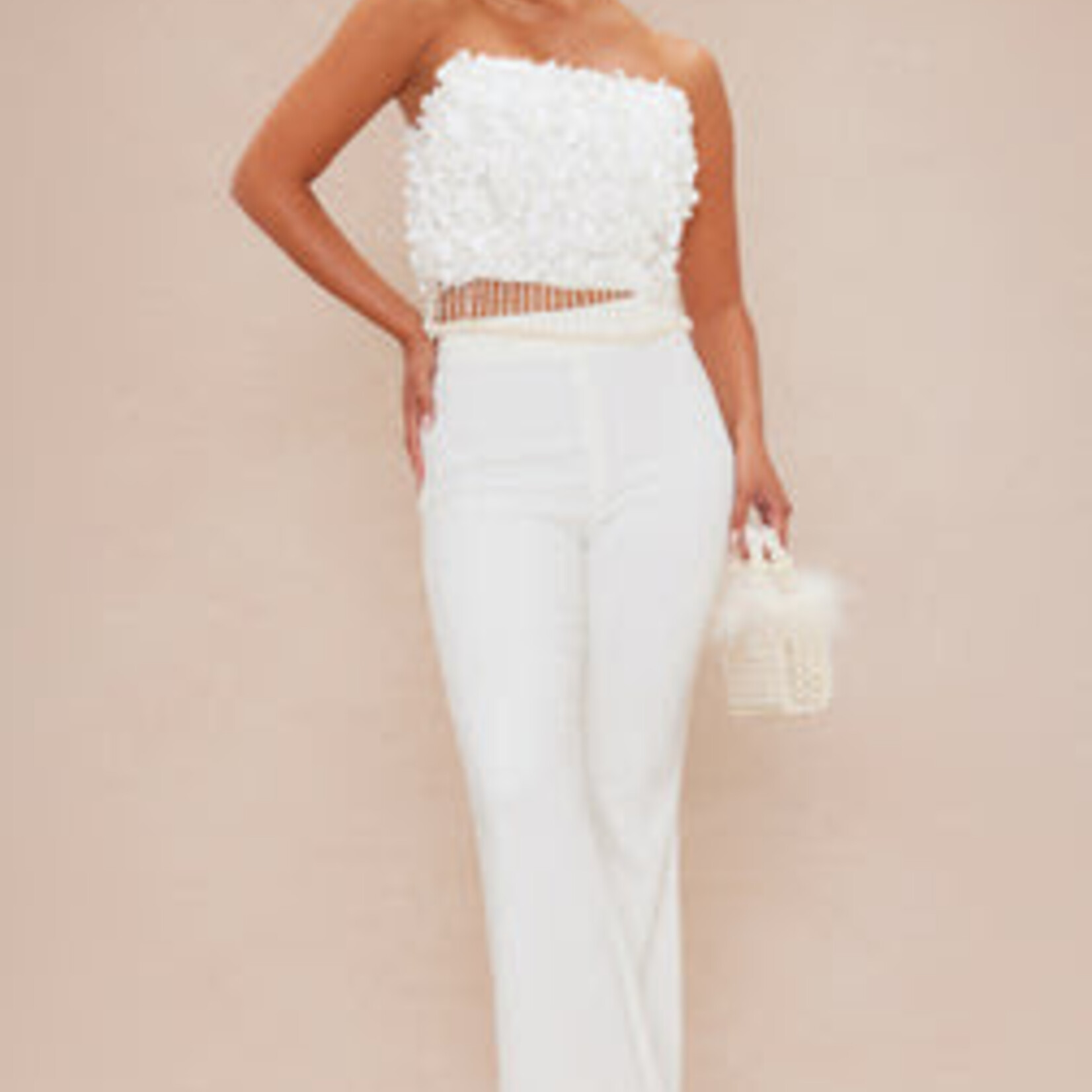 0601 | FNN | Emily Floral Flare Pant Set - Off White    Size: XL